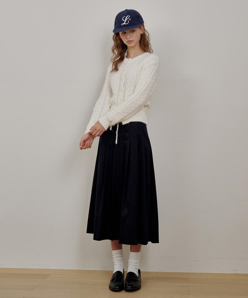 Rosiro Midi Pleated Skirt Navy