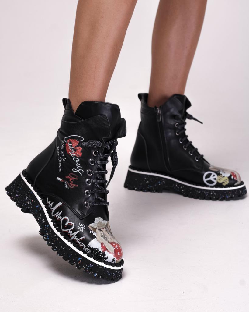 Ботинки деми Evromoda 3135011 36 черные кожа байка