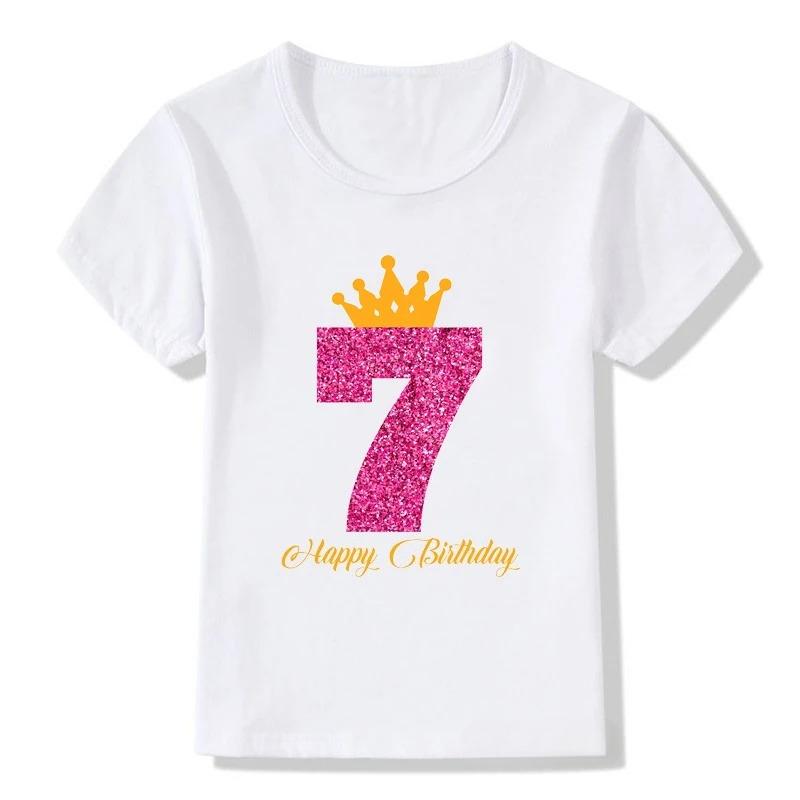 New Childrens Birthday Digital Cartoon Printed Summer GirlBoy Casual Comfortable Cotton Short sleeved Tshirt Top