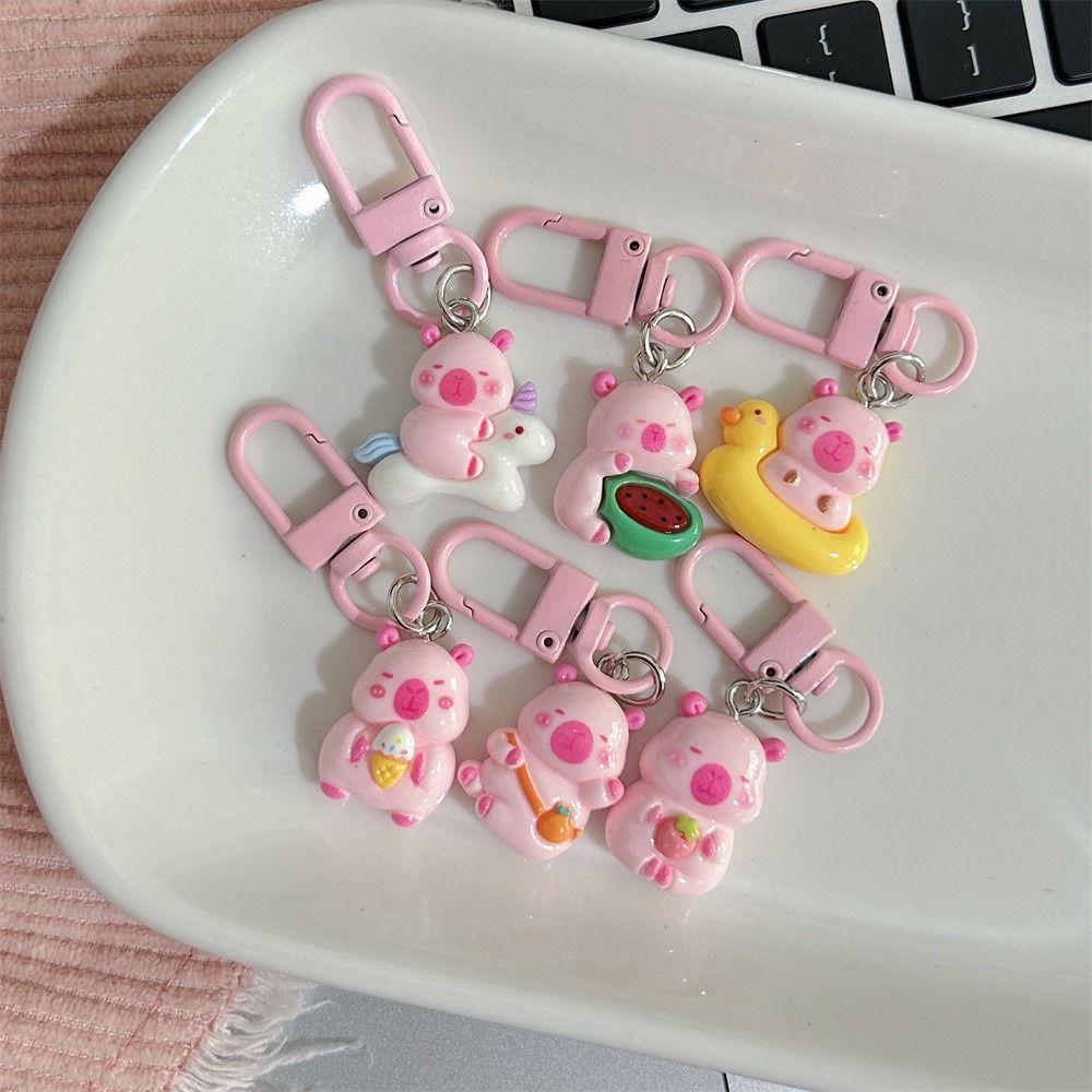 Creative Pink Capybara Keychain Cute Animal Keyring Capybara Bag Hanging  Backpack Decor
