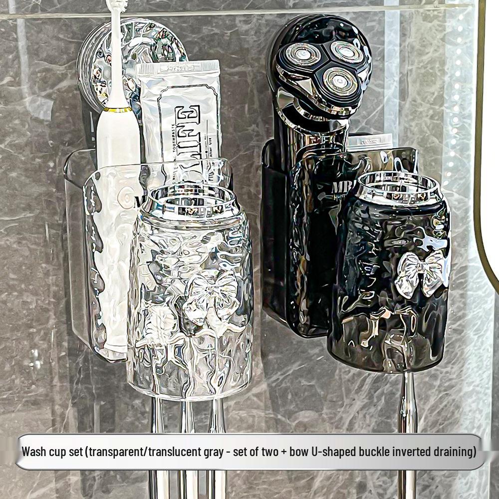 Wall-Mounted Toothbrush Holder with Suction Cup and Mouthwash Cup