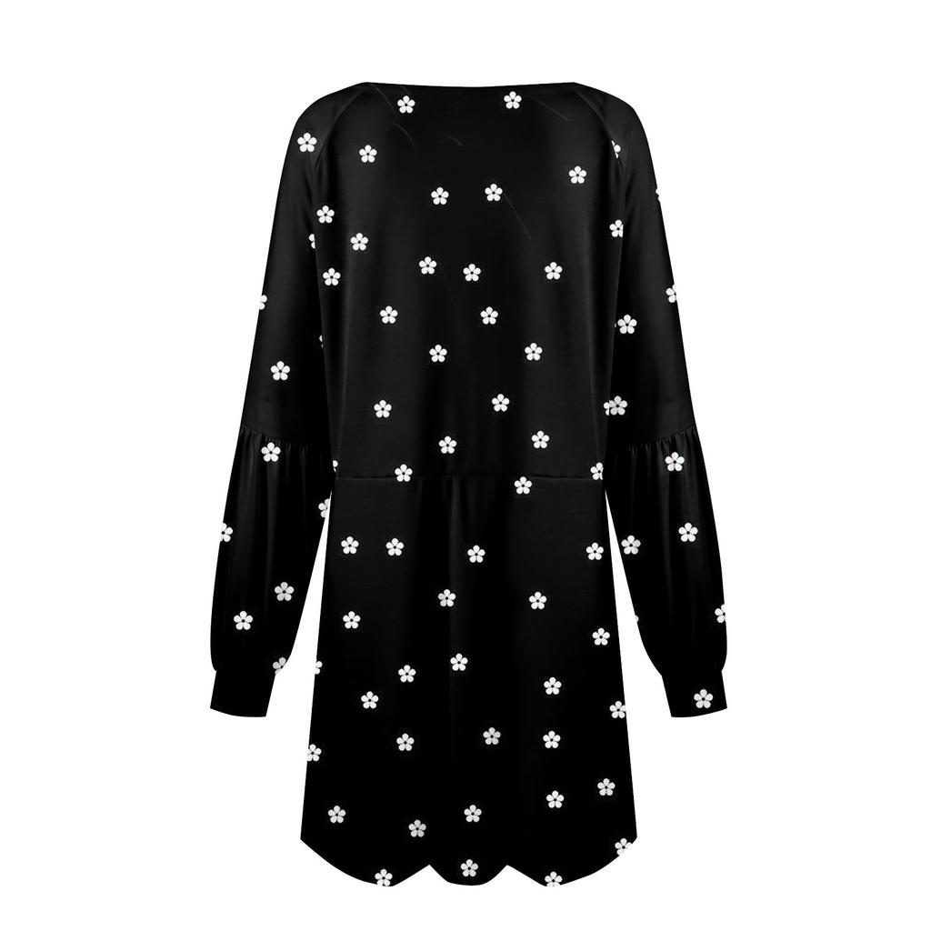 Модное женское осеннее повседневное свободное платье с цветочным принтом и длинным рукавом