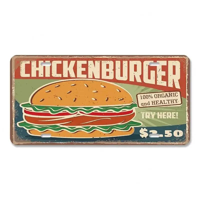 Vintage Delicious Foods Plate Metal Aluminum Sign Pizza Hot Roll Sandwich Donuts Metal Poster Home Cafe Restaurant Wall Decor