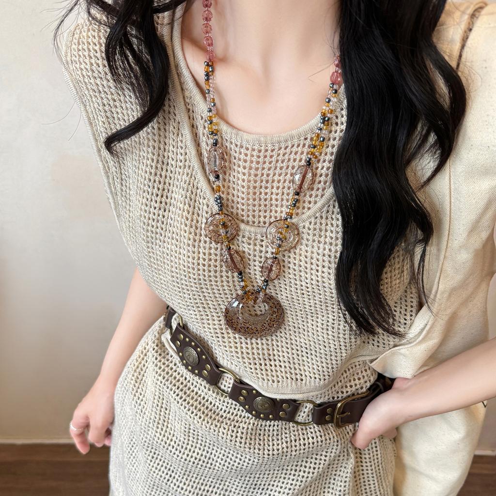 Пластиковое стекло леопардовый принт круглый кулон ожерелье нишевый этнический стиль темперамент ключичная цепочка модная личность универсальные украшения