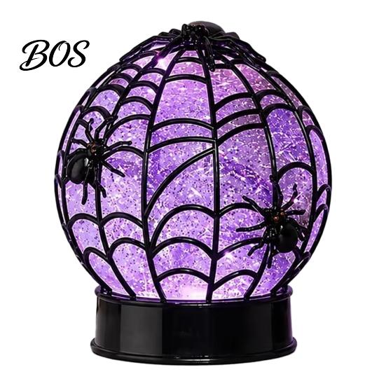 Festival Night Lamp Halloween Ghost Glitter Ball Lamp, Glowing Spiderweb Faux Crystal Sphere Light, Decorative Purple Glow Spider for Holiday