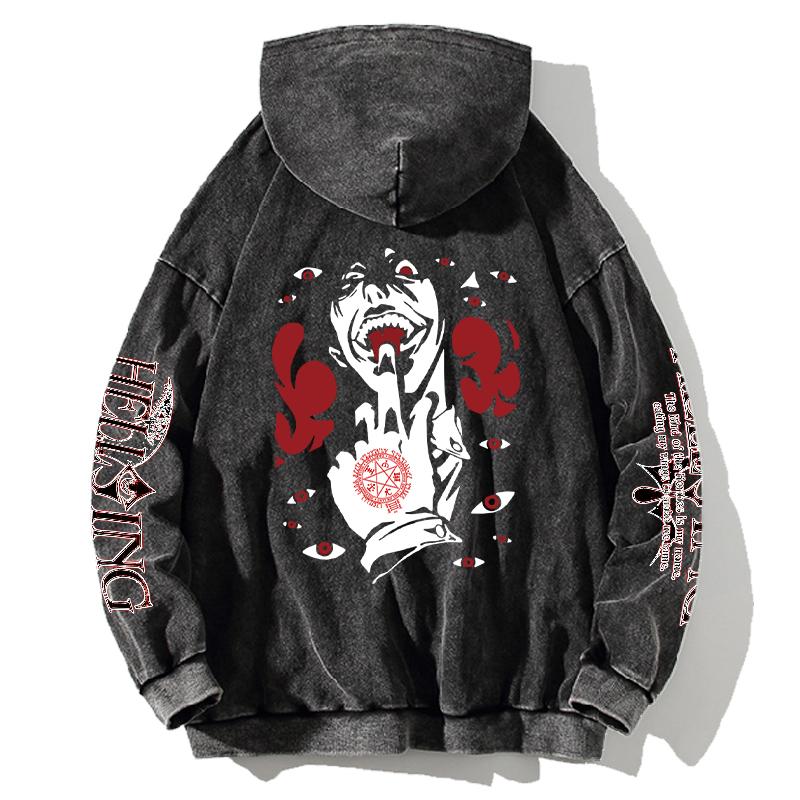 Аниме Хеллсинг Манга Принт Худи Мужские Женские Выстиранный Хлопок Толстовки Харадзюку Уличная Одежда Хип-Хоп Свитшот Удобный Пуловер