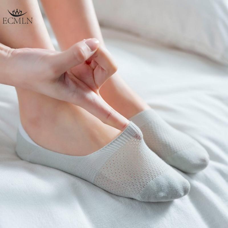Solid Color Mesh Cotton Short Socks for Women Thin Non-falling Heels Shallow Invisible Breathable Summer Boat Socks