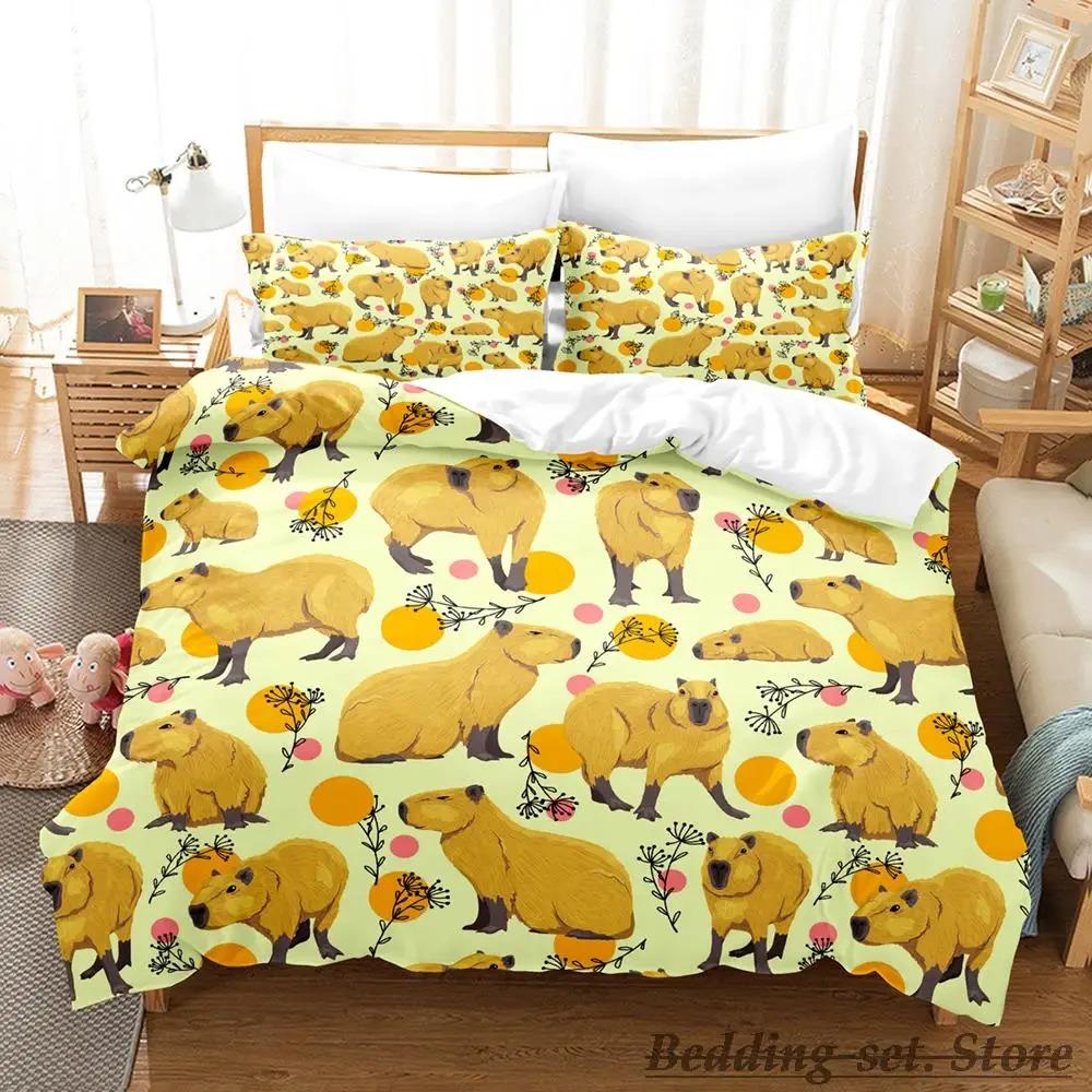 Kawaii Capybaras Bedding Set Single Twin Full Queen King Size Bed Set Aldult Kid Bedroom Duvetcover Sets 3D bed cover set Tool
