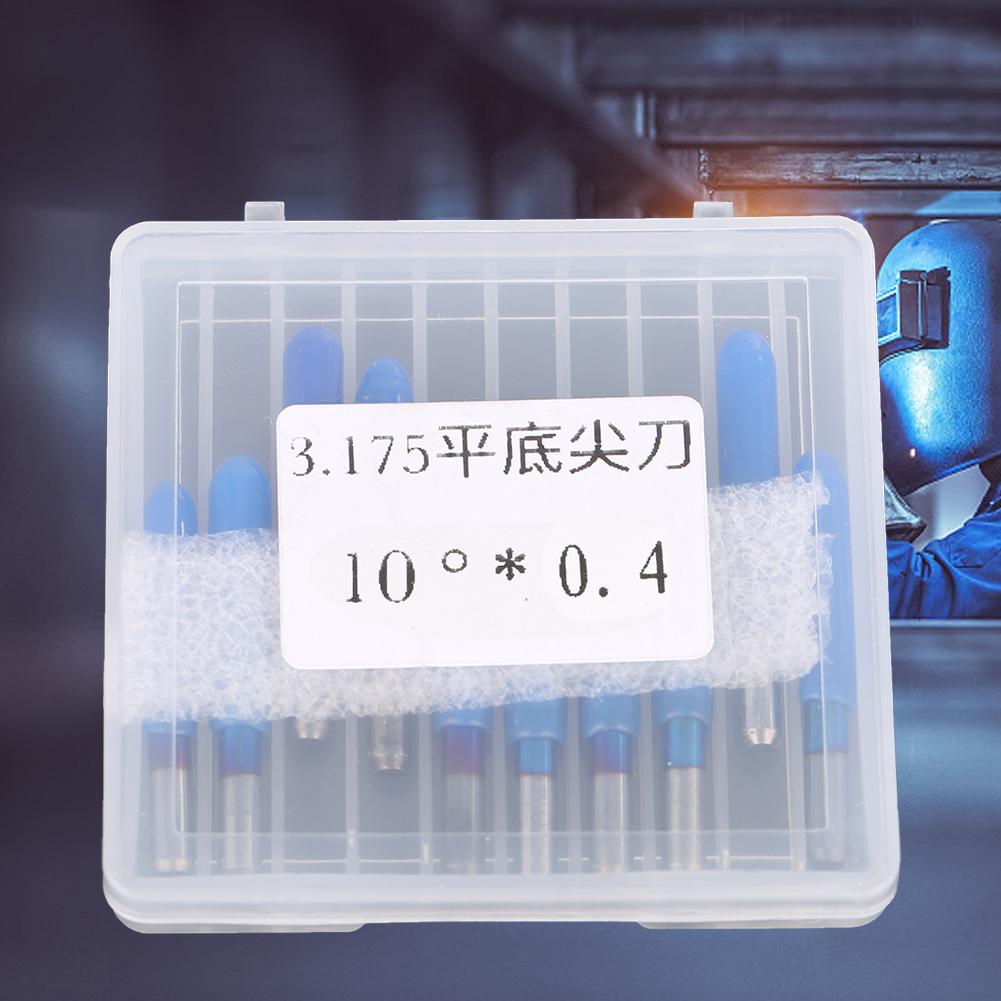 Коробка 10 шт. 3,175 Инструмент для гравировки из вольфрамовой стали с синим покрытием Инструмент для резьбы с ЧПУ (10 градусов * 0.4)