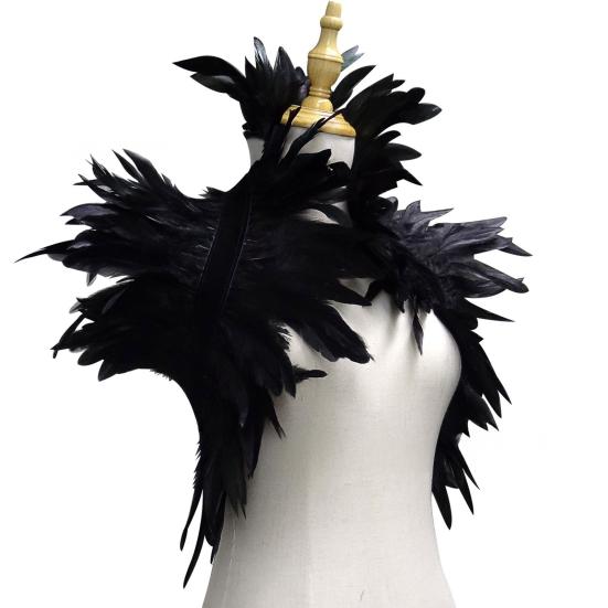 Gothic Style Fake Collar with Layered Feathers Lightweight Durable Fabric Feather Cape Black Shawl Versatile Accessory