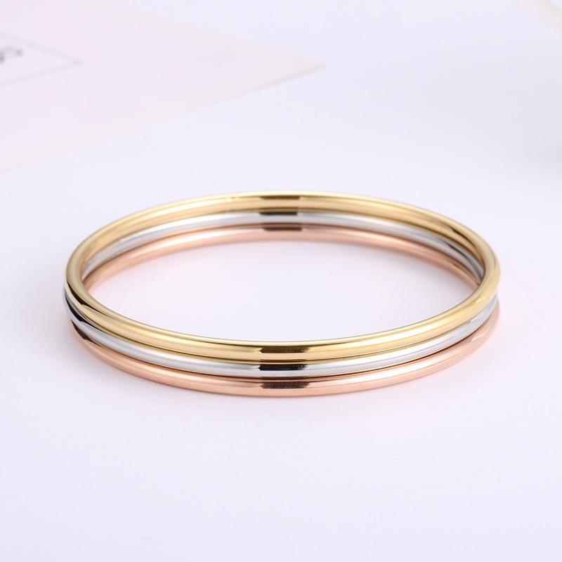 Fashionable Stainless Steel 3 Mm Simple Rose Gold Fashion Luxury Bracelets Glaze Bracelets for Women Couple Jewelry