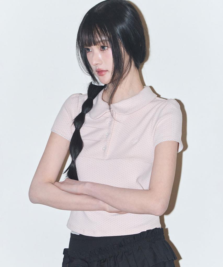 ILLIGO Dot Pintuck Collared Tee Pink