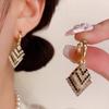 Luxury Zircon Rhombus Earrings: Sparkling Black & White with Face-Slimming Ear Clips