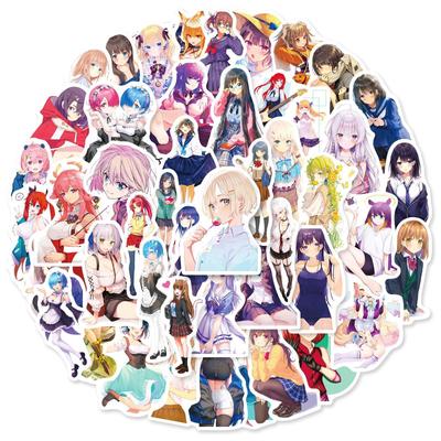 50 Неоткровенных наклеек с красотками, Коллекция 2D японских мультяшных сексуальных красавиц, Наклейки с аниме-изображениями, Азиатские