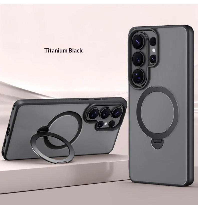 Magnetic Matte Phone Case for Samsung S26 Ultra Galaxy S26 Plus For Magsafe Metal Ring Stand Holder Contrast Color Frosted Cover