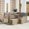 9-piece Garden Sofa Set with Beige Cushions Poly Rattan Acacia, 2-seater Garden Sofa with Beige Cushions 3362272