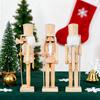 38CM Christmas Wooden Unfinished Nutcracker Figurine DIY Blank Unpainted Soldier Figure Festival Holiday Party Ornament Decoration
