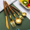 Ins Gold Tableware 430 Stainless Steel Knives, Forks and Spoons Set Imitation Wood Western Food Steak Knives and Forks