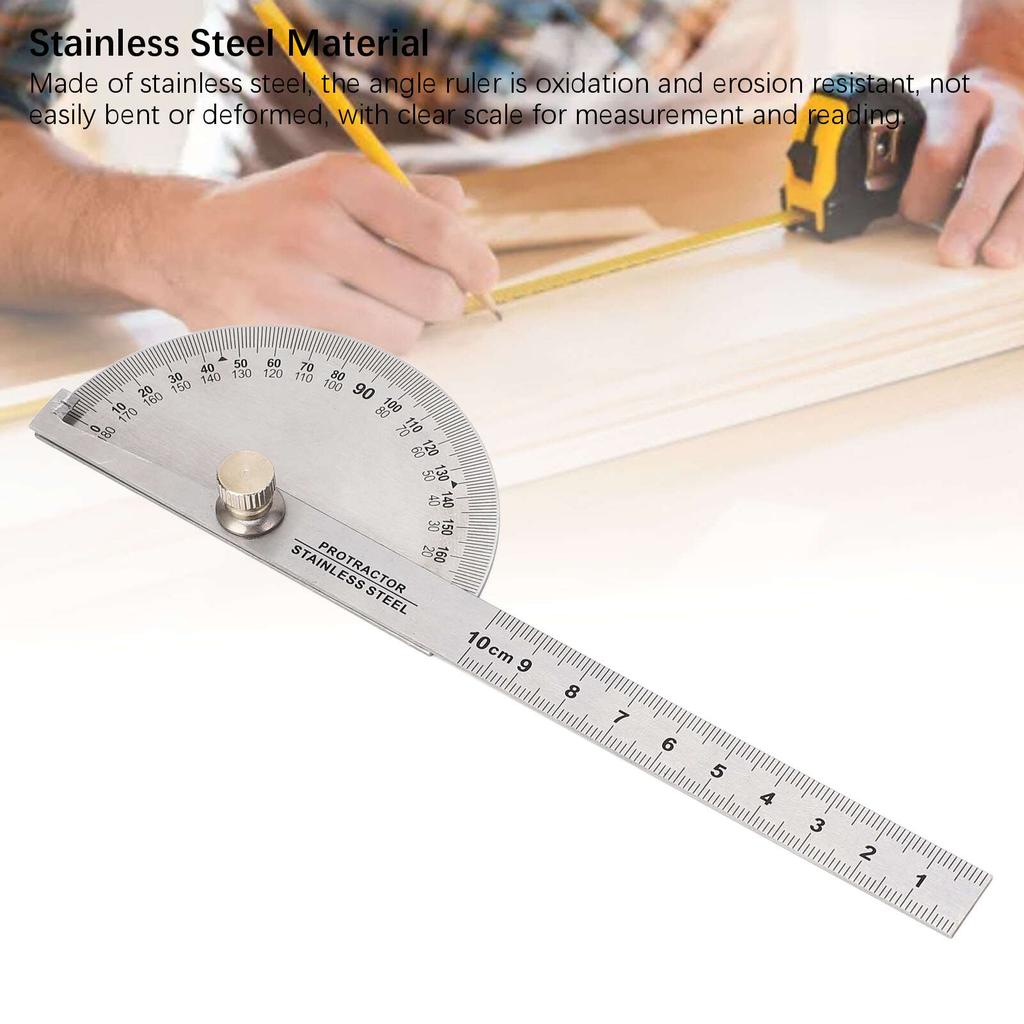 Угловой транспортир из нержавеющей стали, портативный, регулируемый от 0 до 180 градусов, линейка-искатель, инструмент для измерения угла с линейкой для деревообработки длиной 10 см