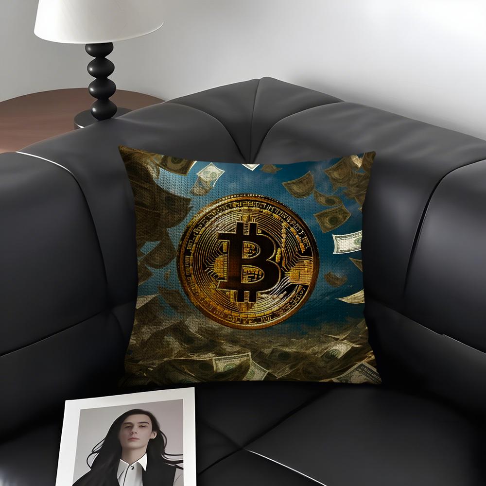 Модная Наволочка Bitcoin Натуральный Лен Органическая Ткань Двусторонняя Печать Диван Домашний Декор Подарок