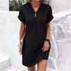 2024 V-neck Solid Color Button Dress: Comfortable, Casual European & American Women's Fashion