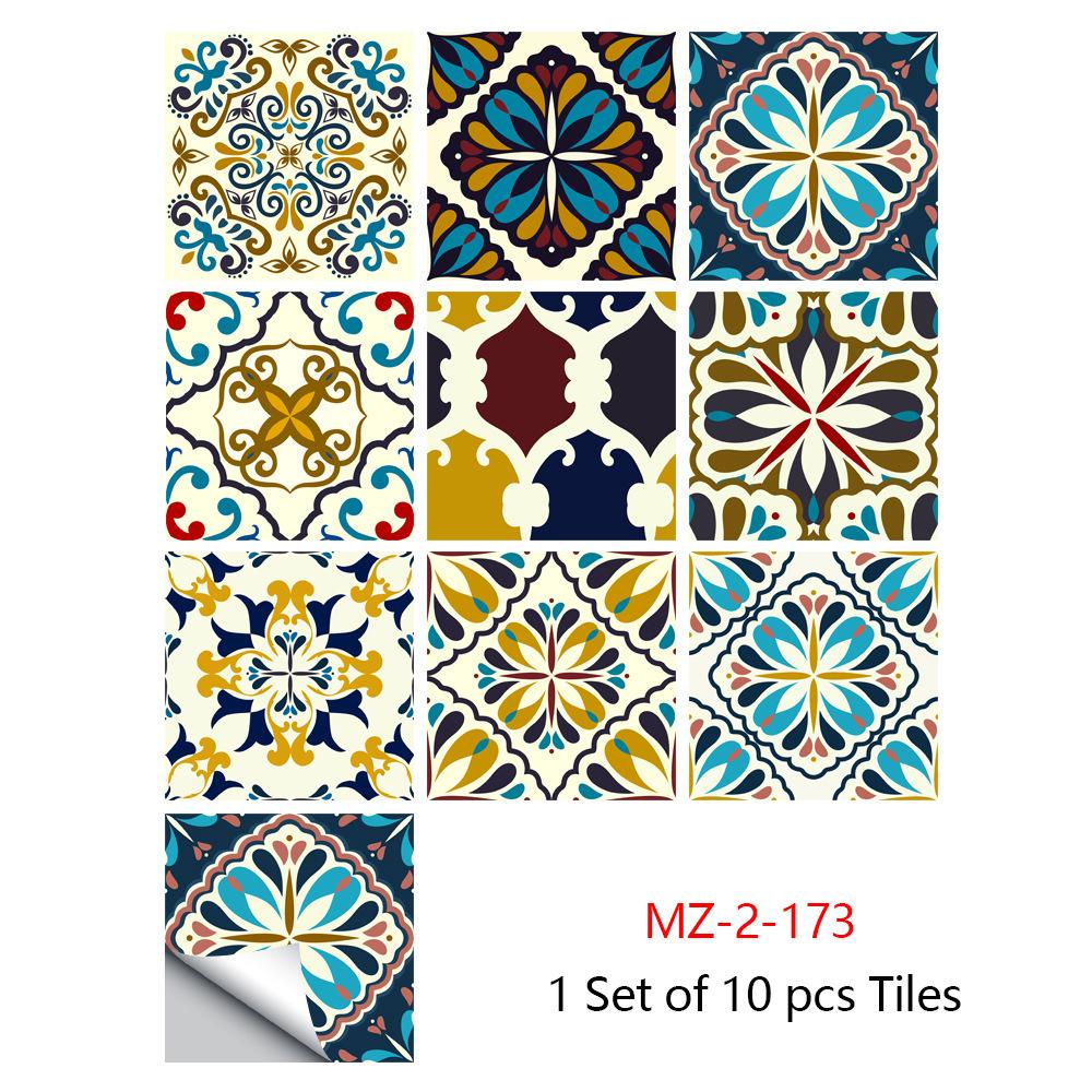 10pcs/set Mandala Style Crystal Hard Tiles Ceramics Wall Sticker Kitchen Wardrobe Home Decor Art Mural Peel & Stick Wall Decals