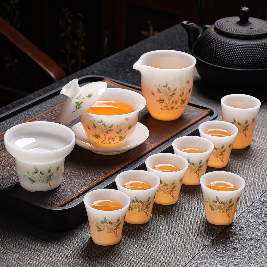 High-grade ice seed jade porcelain tea set merchandise souvenir business company high-end gifts can be done