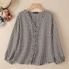 ZANZEA Women Casual V-neck Plaid Print Loose Long Sleeve Blouse
