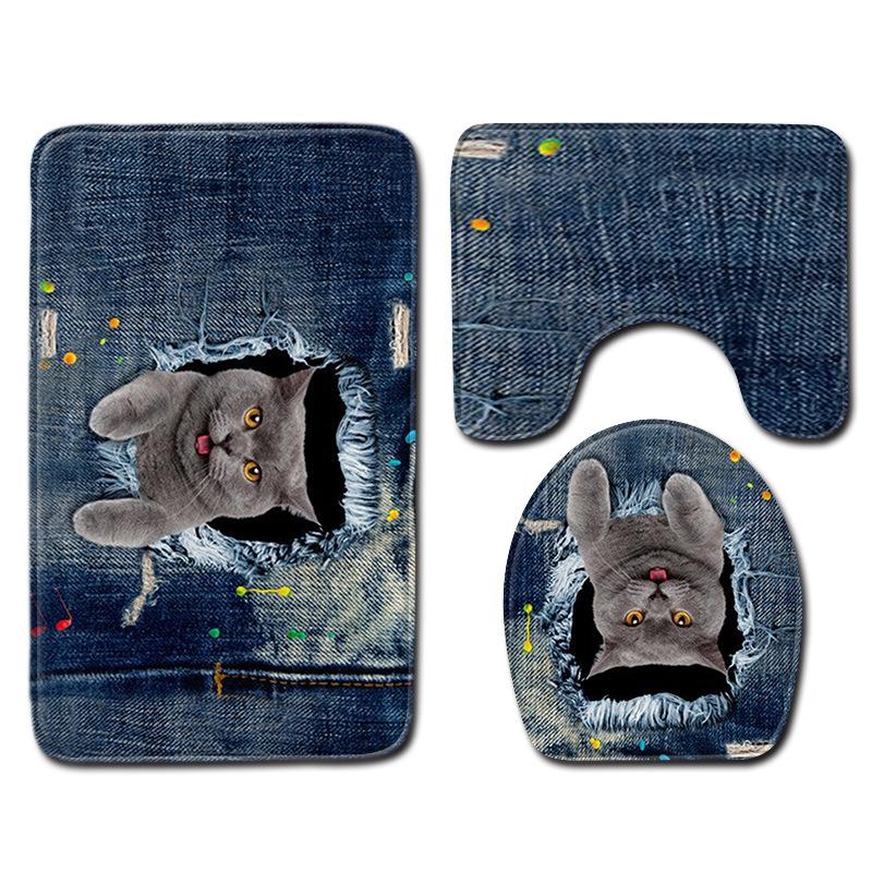 Tree Hole 3D Toilet Floor Mat Animal Bathroom Non-Slip Mat Toilet Three-Piece Carpet Pattern Can Be