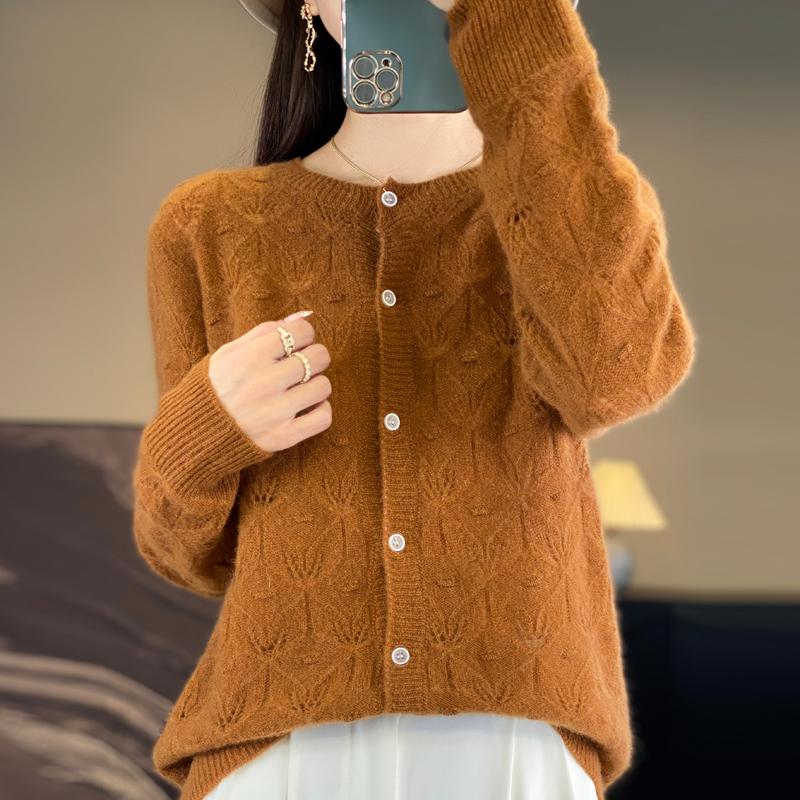 Women's Cashmere Cardigan Qinghe Cashmere 30% Cashmere 70% Wool Women's Autumn and Winter Cashmere Cardigan Soft and Warm