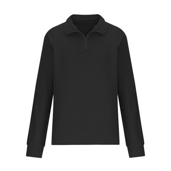 Women Fall Spring Sweatshirt Zippered Stand Collar Long Sleeves Solid Color Patchwork Loose Pullover Sport Daily