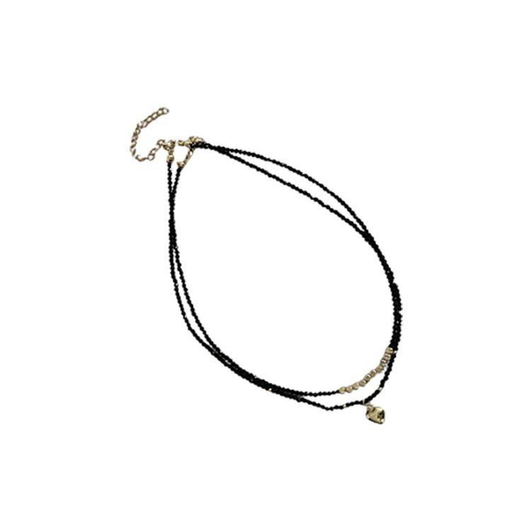 Ожерелье из металла в стиле ретро с черным кристаллом в форме сердца — универсальный, простой и стильный дизайн для женщин