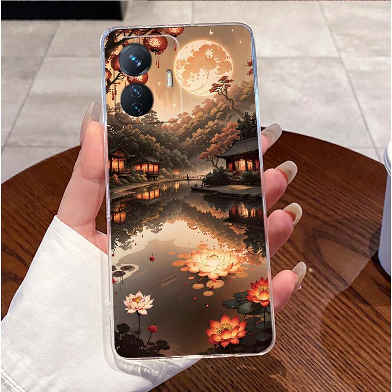 Bumper Soft Silicone TPU Clear Casing For Vivo Y55 2022 4G/T1 4G/iQOO Z6 44W Beautiful Palace Painted Shockproof Cover