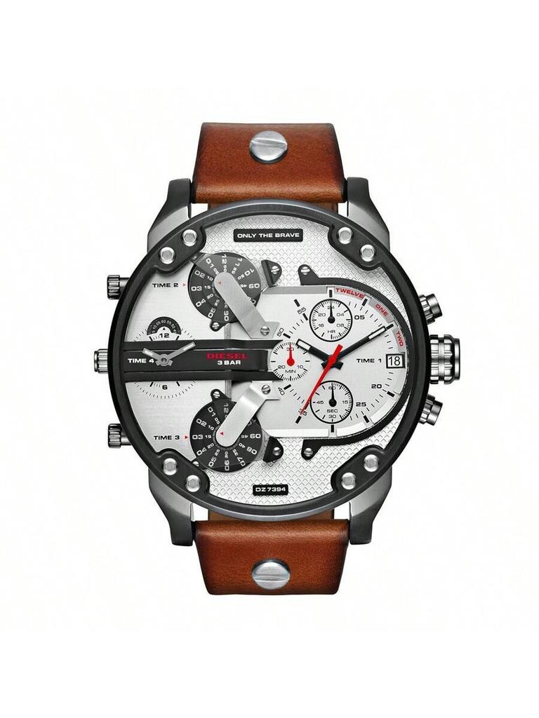 Diesel Мужской хронограф большого размера 57 мм с четырьмя часовыми поясами – Часы с кожаным ремешком, Идеальные для деловых поездок, свиданий и уличного стиля – DZ7394