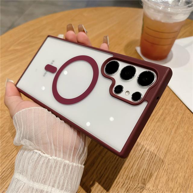 For Samsung Galaxy S25 Ultra Luxury Magsafe Magnetic Matte Frame Transparent Phone Case For Samsung S22 S23 S24FE S25 Plus Cover