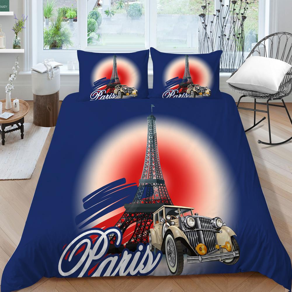 3D классический автомобильный комплект постельного белья с мультяшным автомобилем или поездом, пододеяльник и наволочка, 2/3 предмета, мягкое моющееся и быстросохнущее украшение для дома