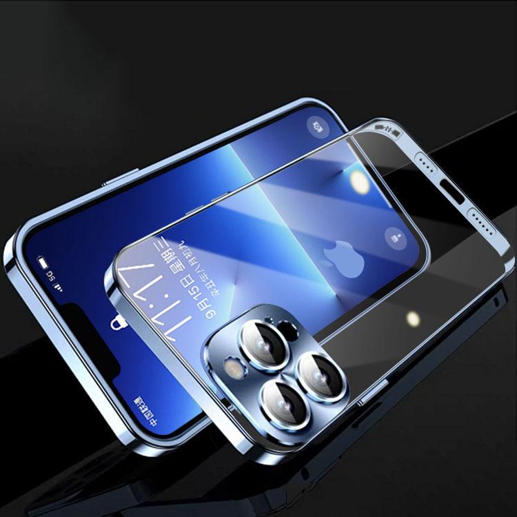 Роскошный чехол для телефона с металлическим каркасом для iPhone 14 13 12 Pro Max, стеклянная крышка с полным объективом, прозрачная задняя крышка