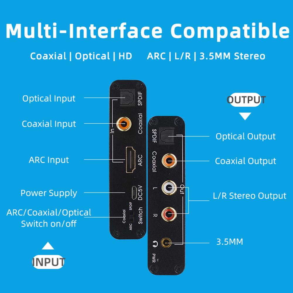 Аудиоадаптер ARC 192 кГц HD Audio Extractor Цифро-аналоговый аудиоконвертер DAC SPDIF Коаксиальный RCA