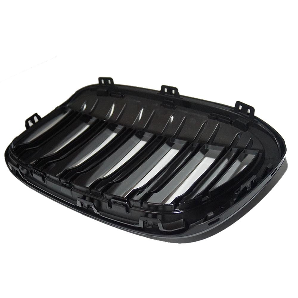 2 шт. глянцевая черная двойная решетка с двумя планками гоночная решетка для BMW X1 F48 F49 2016-XDrive передний бампер M стиль автомобиля