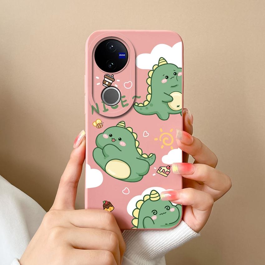 Для Vivo V50 Y16 Y31 Y53S Y55 IQOO Z10X Y51 Y70 Чехлы для телефона Шаловливый динозавр Рисунок Жидкий силикон Пылезащитный Полный защитный чехол Для Vivo Задняя крышка