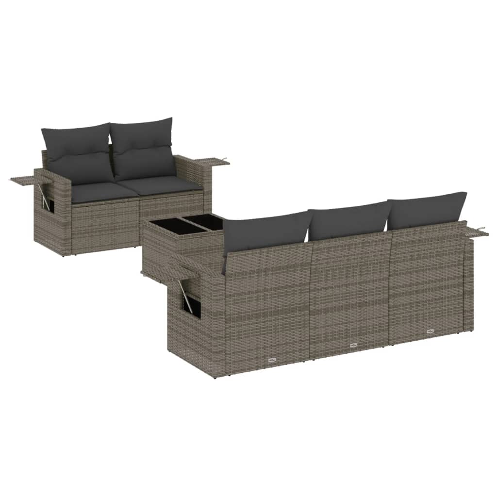 6 Piece Garden Sofa Set with Cushions Gray Poly Rattan