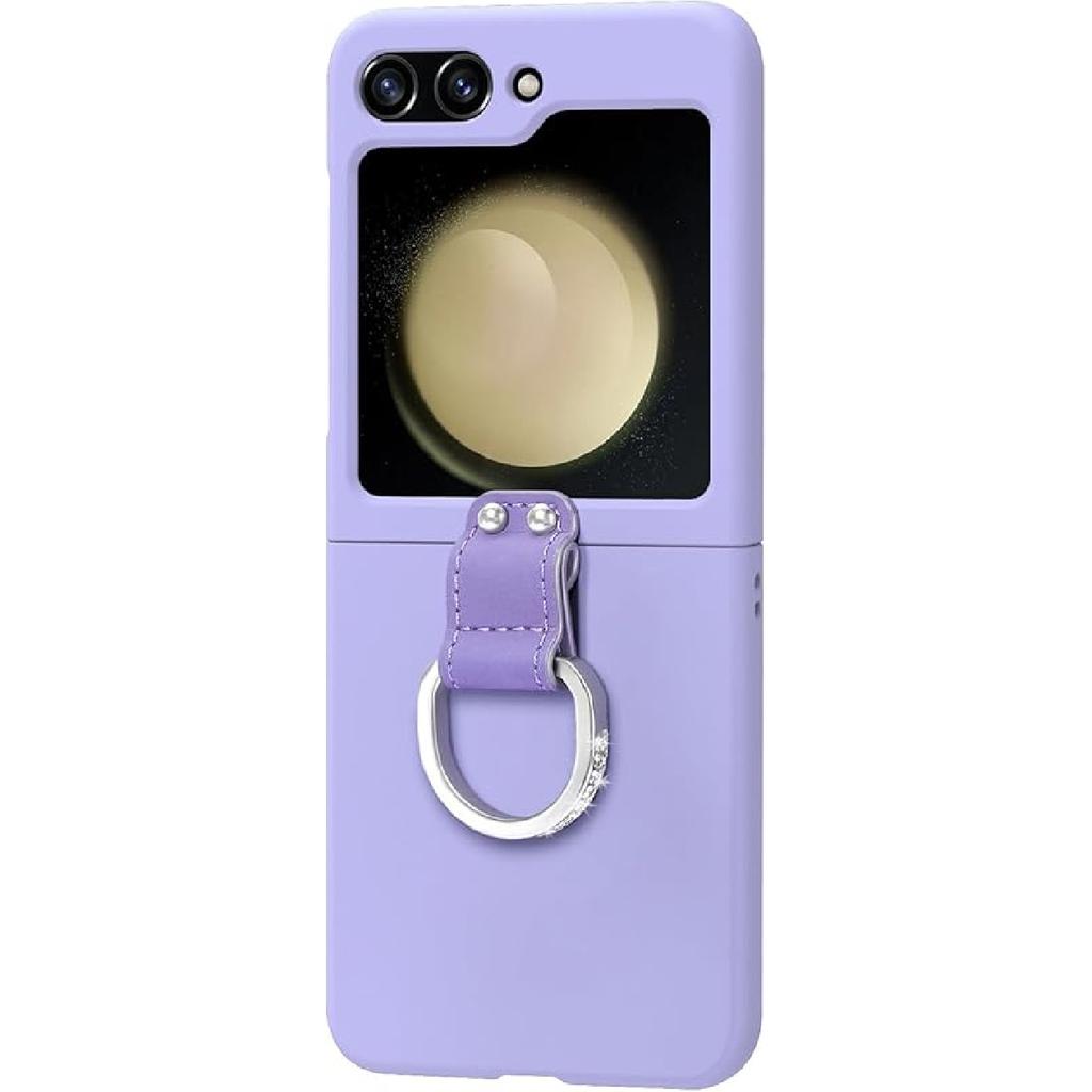Case for Samsung Galaxy Z Flip 5, Slim Thin Hard PC Protective Phone Cover with Bling Ring Stand Shockproof Shell,Yellow