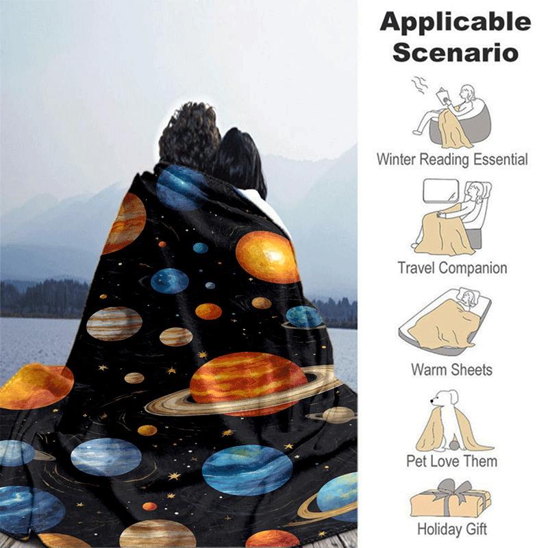 1pc Planet Printing Lightweight Flannel Blanket, Comfortable and Warm Blanket, for Camping Sofa Bed and Couch Office, Suitable for Gift Blank