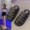 2024 Women's Thick Soled Rivet Slippers 2024 Sponge Cake Soles Jelly Shoes Summer Ladies  High Heels Beach Shoes Women Sandals