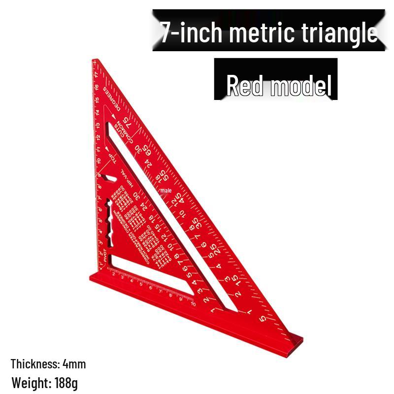 7-inch & 12-inch Multifunctional Aluminum Triangle Ruler with 45-Degree Angle for Woodworking, Metric & Imperial Measurements