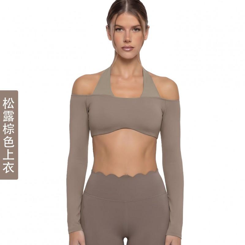 Womens Seamless Long Sleeve Yoga Top With Built-in Bra Pad Quick-Dry Compression Fit Pilates Gym Running Outdoor Fitness