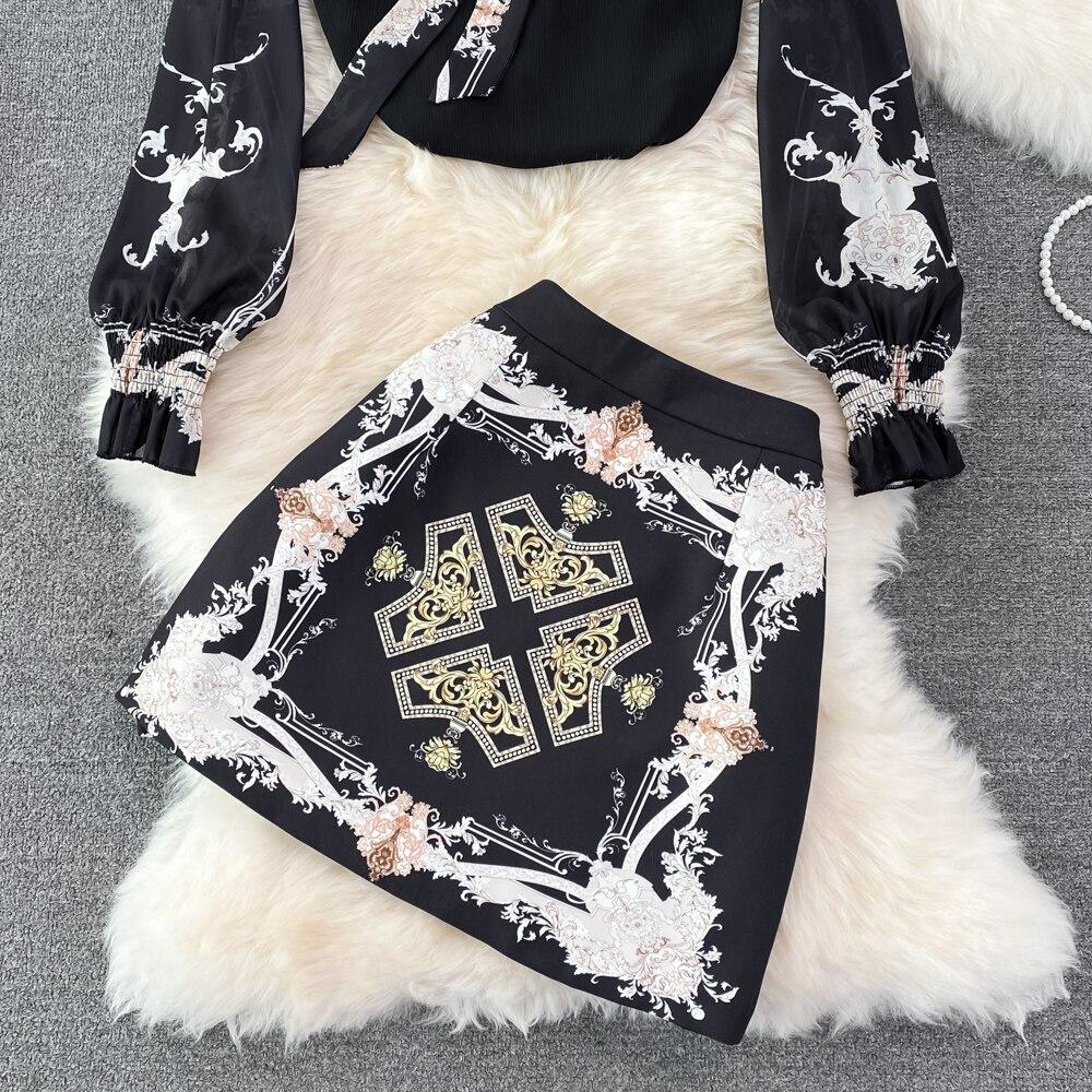 Модный костюм темперамент знаменитости Офисный профессиональный блузка из шифона с бантом комплект из двух предметов юбка с завышенной талией и облегающая бедра весна