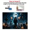 Ghostly haunted mansion cemetery skeleton nun background, pumpkin lanterns and strange cemetery scenes, Halloween decorations