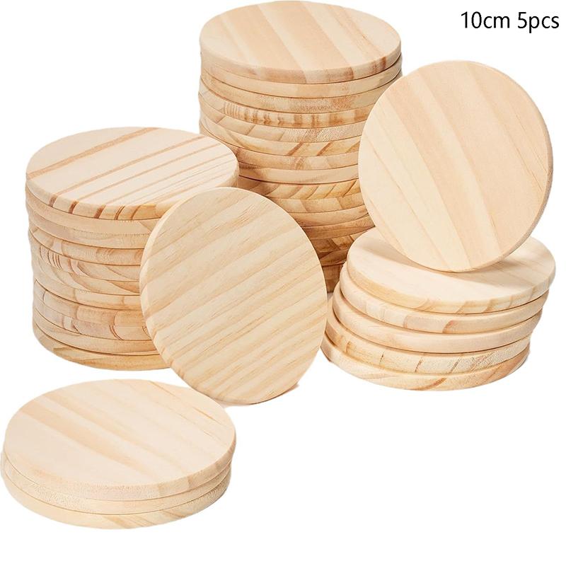 5pcs Round Wood Coasters For DIY Crafts And Home Decor - 4 Inch Diameter, Natural Wood Material, Suitable For Painting
