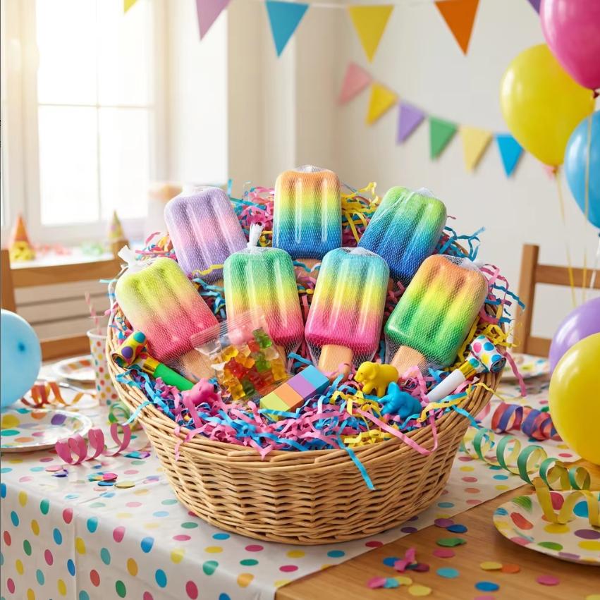 12pc/box Rainbow Squishy Popsicle Toy Slow Rising Ice Cream Fidget Stress Relief Squeeze Toy Mesh Bag for Kids & Adults Gift